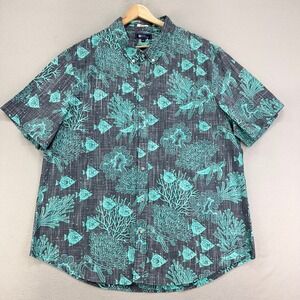Reyn Spooner Shirt Mens 2XL Black Blue Fish Underwater Button Up Short Sleeve